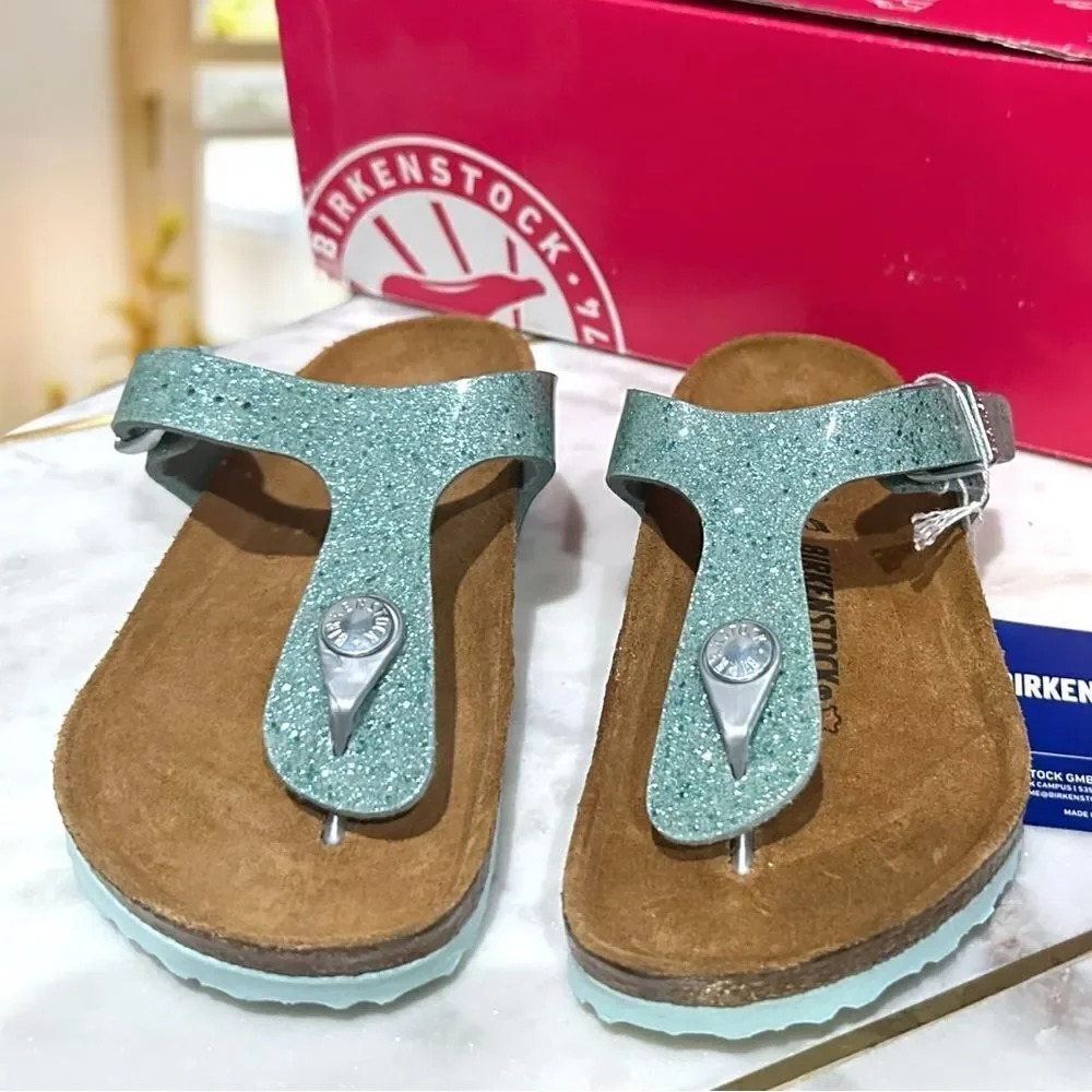 🔥 🆕 BIRKENSTOCK Girls Sandals Green Gizeh Cosmic Sparkle Size 30 US 12 - 12.5